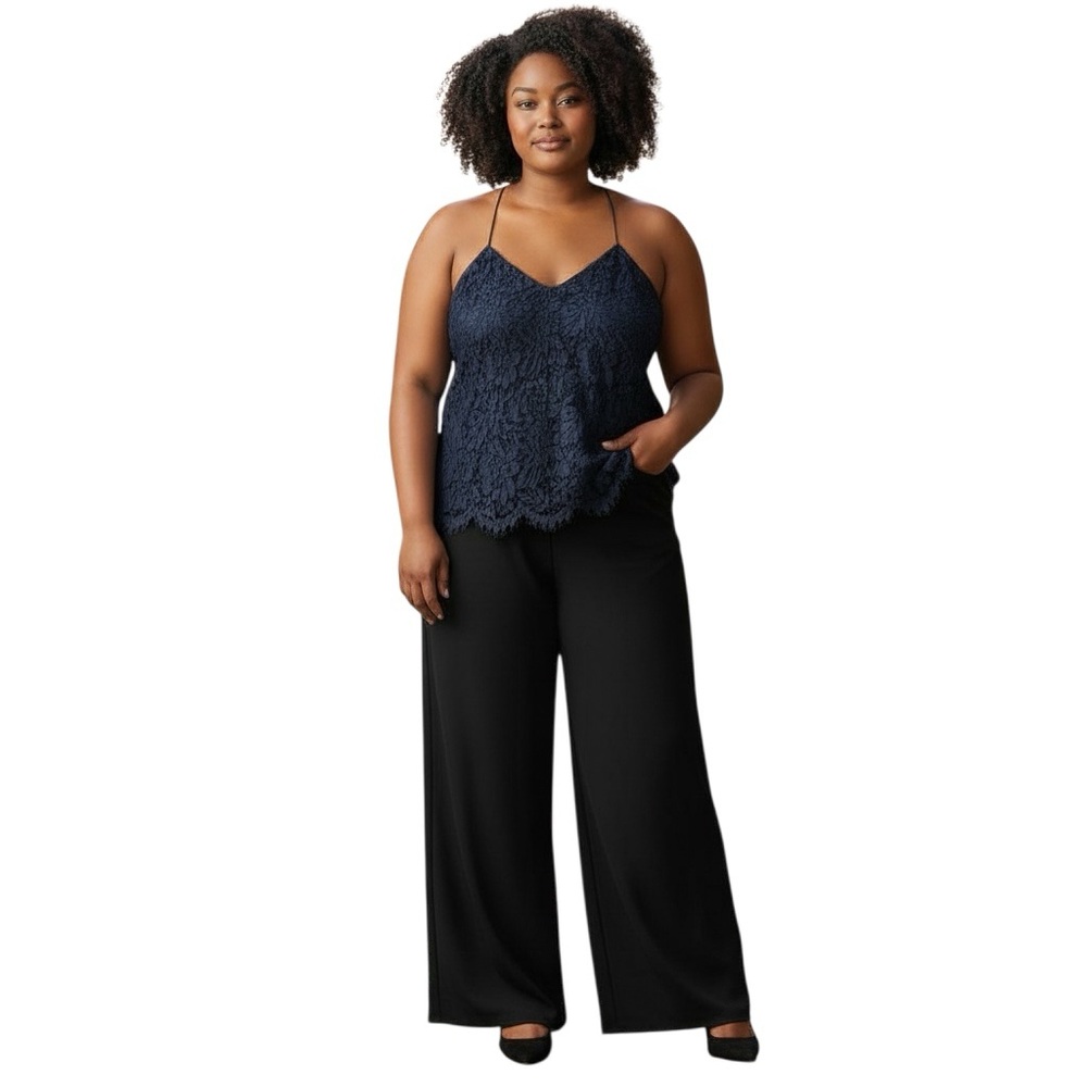 J. Crew Navy Blue Lace Overlay Cami Blouse Top